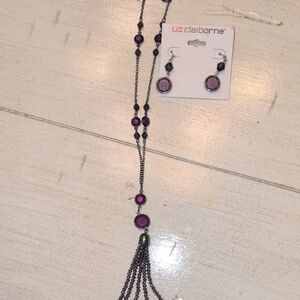 Liz Claiborne Purple Necklace Elegant Bohemian Design AND earrings NWT